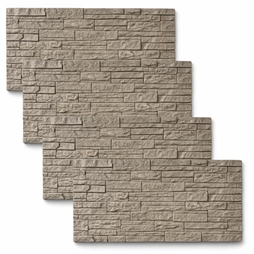 eacommerce | Pannelli a muro 3D | Set 4 pezzi, poliuretano, effetto pietra, 120x60x2,5 cm | Isolante termico e acustico, autoestinguente, resistente umidità | Decorazione realistica pareti (Greige)