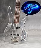 5 String Bass Guitar Acrylic Body and Headstock Rosewood Fingerboard 24 Frets with Blue LED