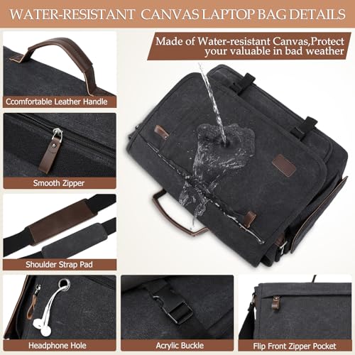 17.3 Inch Messenger Bag for Men: 2PCS Laptop Bag PU Leather Canvas Work Briefcase Large Office 6