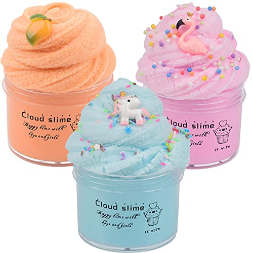 Image of Tonlead 3 Pack Cloud Slime Kit, Cloud Slime Pack Super Soft Putty Non-Sticky Sludge Toys for Kids, Birthday for Girls and Boys (Pink & Orange & Navy Blue Cloud Slime)
