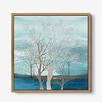 Framed Canvas Wall Art Gold Trees and Colorful Landscape Canvas Prints Home Artwork Decoration for Living Room,Bedroom - 16x16 inches
