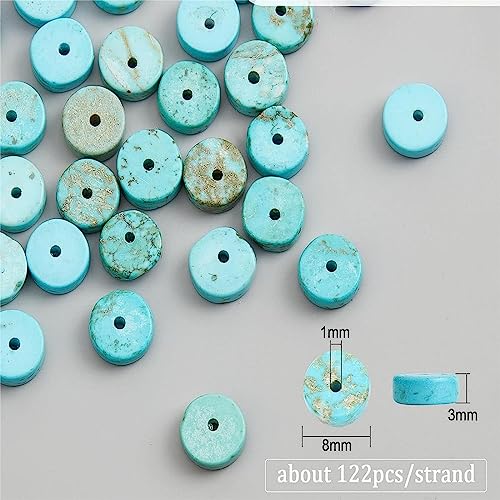 SUNNYCLUE 1 Box 122Pcs Gemstone Heishi Beads Natural Howlite Bead Flat Round Beads 8mm Beaded Disc Stone Loose Spacer Bead for Jewellery Making Beading Kit Turquoise Color Bracelet Necklace Supplies - Image 2