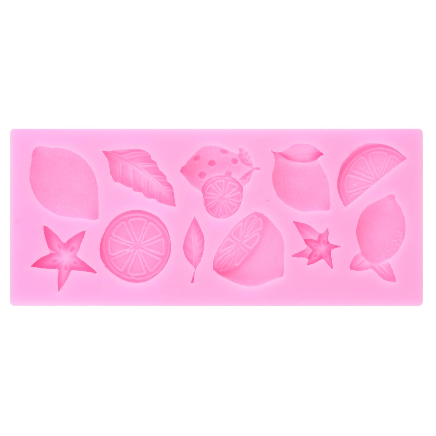RFGHAC Set di 4 stampi in silicone a forma di limone, fondente, frutta, fragola, fiore, fette di limone, caramelle, decorazioni per torte, cupcake, pasta di gomma, cioccolato, pasta polimerica