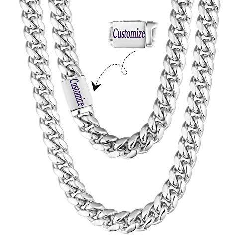 Stainless Steel Cuban Chain Necklace - Mens Hip Hop Cuban Link Chains for Men Women - Silver/Gold, Nickel-Free, Hypoallergenic Necklace, W: 10mm, L: 18inch-30inch, Come Gift Box (Free Customized)