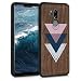 Produktbild kwmobile Hülle kompatibel mit LG G7 ThinQ/Fit/One - Handyhülle Holz TPU Cover - Holz Glory Dreiecke Dunkelblau Altrosa Dunkelbraun