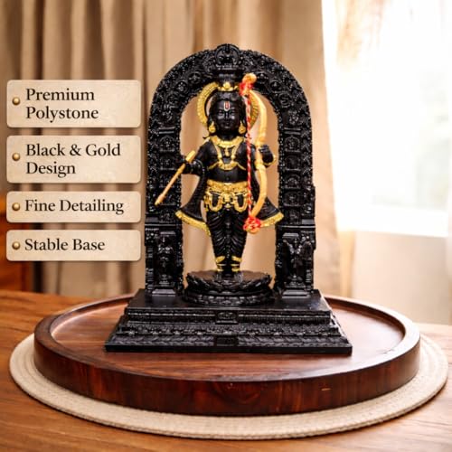 Image of ARMONIA Premium Lord Ram Lalla Ayodhya Idol 9 Inch for Home Decor | Black Ram Lalla Murti Showpiece for Temple, Pooja Room & Mandir | Polystone Lord Ram Statue Gift Item for Housewarming, Diwali