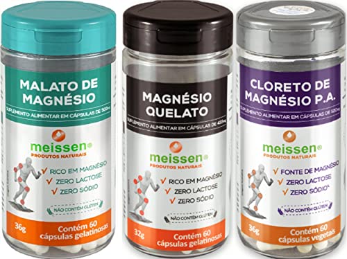 Magnésio Malato Quelato Cloreto Meissen 60 Cápsulas Kit Mix