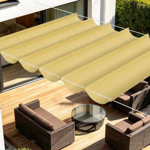Toile d'ombrage rétractable 7x6 m imperméable sable avec oeillets et cordons