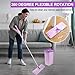 BOSHENG Mop and Bucket with Wringer Set, Hands Free Flat Floor Mop and Bucket, 5 Washable Microfiber Pads Included, Wet and Dry Use, Home Floor Cleaning System for All Floor Types and Windows,Purple