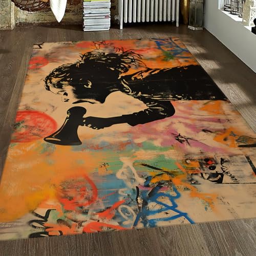 Tapis 160x230cm graffitis multicolore pour décoration salon et entrée