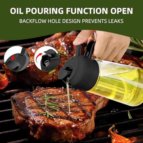 Oil Dispenser for Kitchen, 2 in 1 Olive Oil Sprayer, Olive Oil Dispenser Spray Bottle with Brush, Oil Sprayer for Cooking for Air Fryer, Barbecue, Salad 16oz/470ml (Black) - Image 5