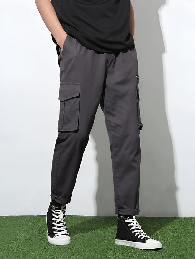 Image of GRECIILOOKS Men's Cargo Pants | 6 Pocket Cotton Cargo Joggers for Men | Loose Fit Stylish Pant with Pockets | Casual Baggy Trousers & Streetwear Lower