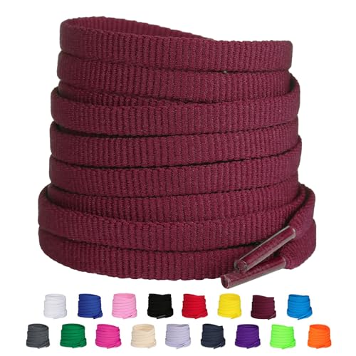 Olukssck 2 Paia Lacci Scarpe Piatti, Stringhe Scarpe Largi da 6 mm per Sneakers, Scarpe da Ginnastica, Scarpe Casual e Scarpe da Corsa, Bordeaux, 110cm