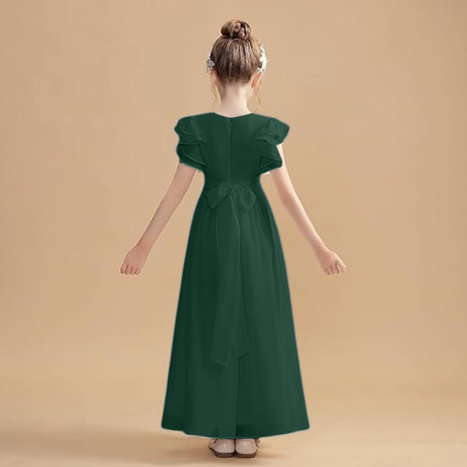 Abiti da ragazza di fiore Junior Abito da damigella d'onore Ragazze Abito da ballo Prom Bambini Flowy Manica a volant A-Line Pieghe Abiti da principessa Festa di compleanno Abiti da sposa