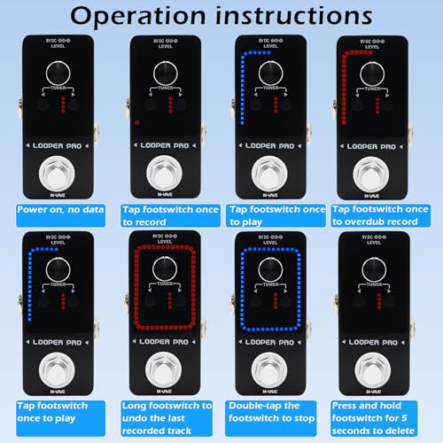 M-VAVE Loop Pedal Pro- 40 Mins Looping Time 9 Loops Professional Guitar Looper Pedal With Tuner for Electric Guitar One-Step Looping Unlimited Overdubs Undo Redo