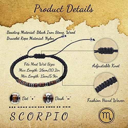 Zodiac Morse Code Bracelet, Horoscope Beaded Woven Bracelet Adjustable Astrology Constellation Braided Jewelry Handmade Birthday Gift with Decryption Card for Friendship Girls Mum Daughter-Scorpio