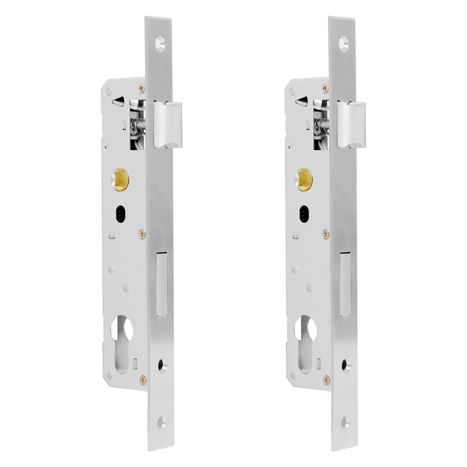 2 Pcs Boîtiers de Serrure Encastrable, Inox 85 x 25 mm pour Jardin | Serrure à Cadre Tubulaire à Cylindre pour Portail, Portillon, Jardin et Garage Montage Gauche ou Droite Selon L'installation