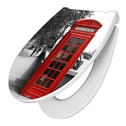 banjado Premium Toilettendeckel mit Absenkautomatik 45x38,4cm / WC Brille Soft Close/hygienischer Toilettendeckel/Klodeckel Duroplast mit Edelstahl Scharnier/Motiv London Red Telephone banjado Premium Toilettendeckel mit Absenkautomatik 45x38,4cm / WC Brille Soft Close/hygienischer Toilettendeckel/Klodeckel Duroplast mit Edelstahl Scharnier/Motiv London Red Telephone