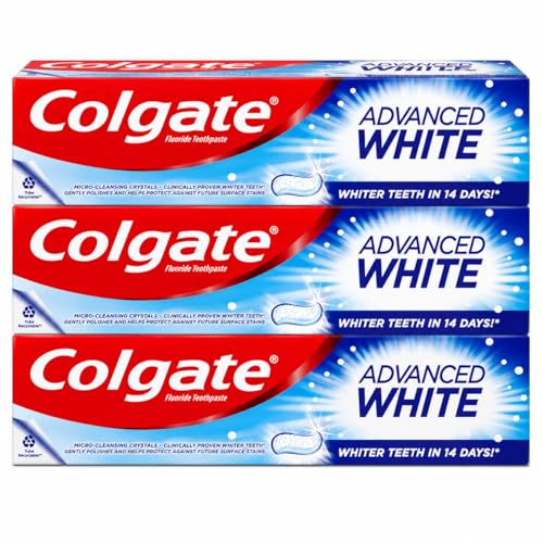 Image of 3 Pack Bundle - Colgate Advanced White Fluoride Toothpaste (100ml x 3) | Whiter Teeth in 14 Days | Micro-Cleansing Crystals | Protects Against Surface Stains | Fresh Breath & Enamel Protection