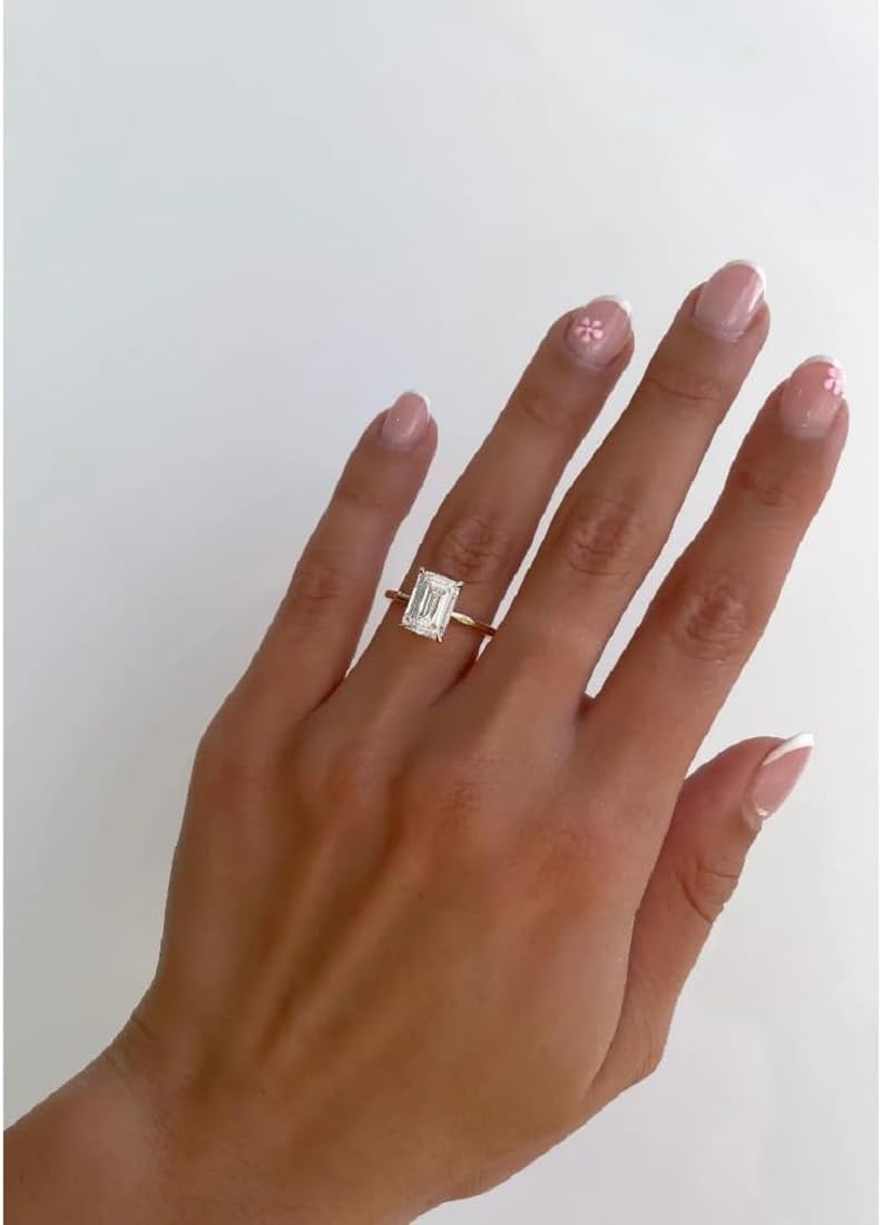1CT-3CT Hidden Halo Emerald Cut Moissanite Engagement Ring for Women Solitaire Wedding Ring Handmade Anniversary Promise Gifts for Her 925 Silver, 10K/14K/18K Solid Gold