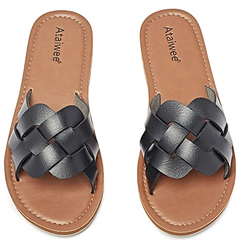 Ataiwee Frauen Slide Sandalen, Mode Strappy Geflochtene Slip On Flache...