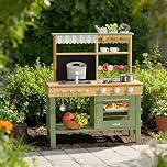 ROBUD Wooden Mud Kitchen for Kids, Pretend Play Kitchen with Removable Sink, Blackboard, Oven, Coffee & Planting Cups, Outdoor Toy Kitchen Playset, Educational Kitchen Gifts for Boys Girls Age 3+