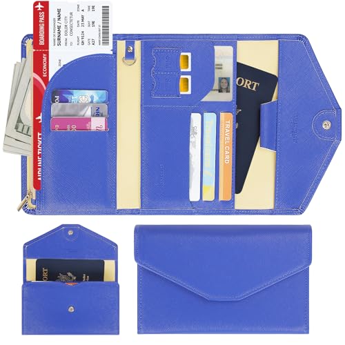 ZOPPEN Mulit-purpose Rfid Blocking Travel Passport Wallet (Ver.4) Trifold Document Organizer Holder, Dazzle Blue