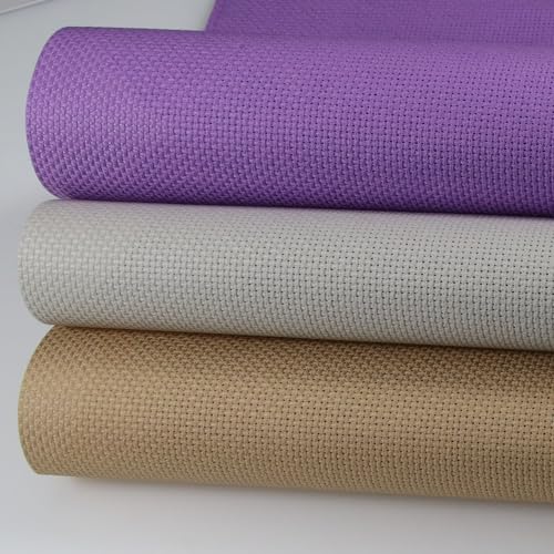 Image of KCS 3 pc of 15 inch x 18 inch(38cmx45cm) Counted Cross Stitch Cotton Aida Cloth Needlework Rolled Fabric Box,14CT,Pearl Grey+Khaki+Lavender