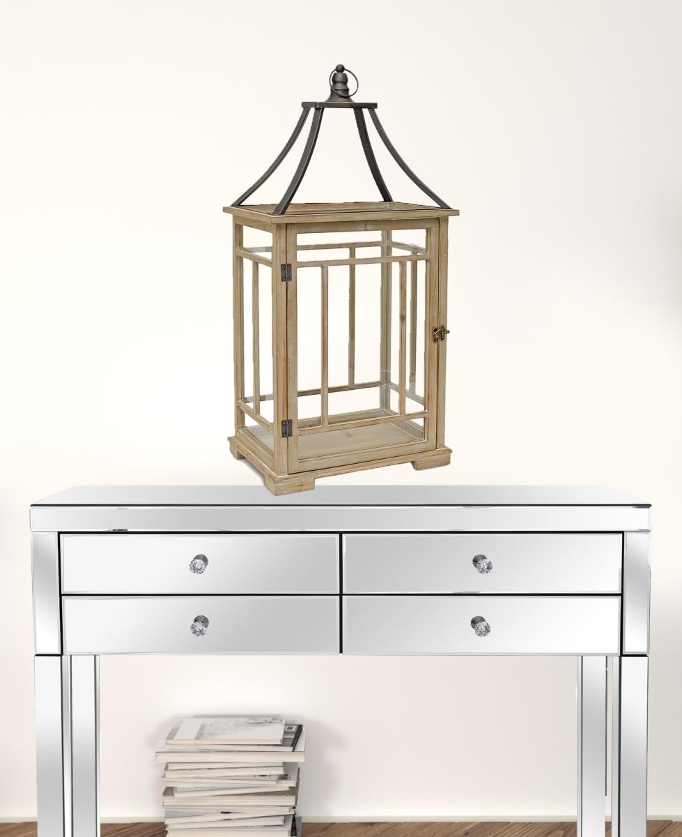 HomeRoots 517619 31 in. Black Flameless Floor Lantern Candle Holder Set of 2