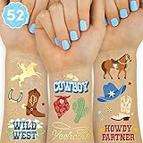 xo, Fetti Cowboy Temporary Tattoos for Kids- 52 Foil Styles | Rodeo, Boys Cowboy Crafts, Birthday Party Favors, Western Baby Shower Decorations