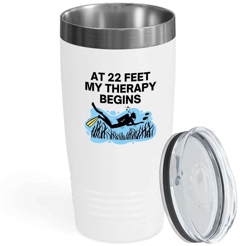 Flairy Land Scuba Diving Tumbler 20oz Silver -My Therapy B - Scuba Diver Instructor Snorkeler Free Diving Swimmer