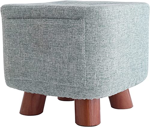 Petit Repose-Pieds Portable en Lin Gris avec Coffre Intégrer