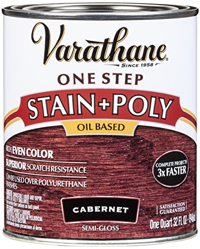 Varathane 225248H Oil-Based One Step Stain + Poly, Quart, Cabernet