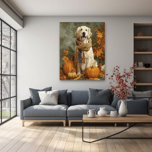 Affiche Halloween vintage citrouille et chien rétro toile murale - 3