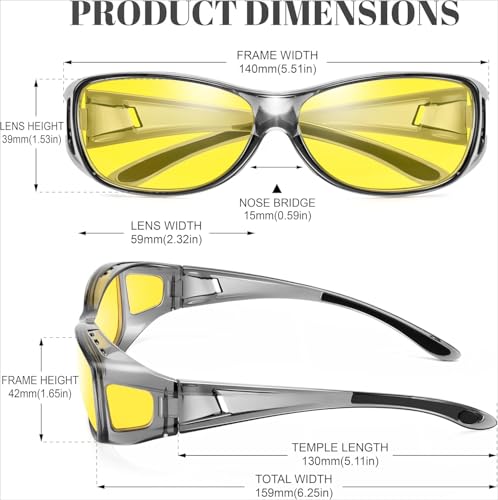 Night Vision Driving Glasses Fit Over Wrap Around Anti Glare Polarized UV400 Protection Nighttime Shades3