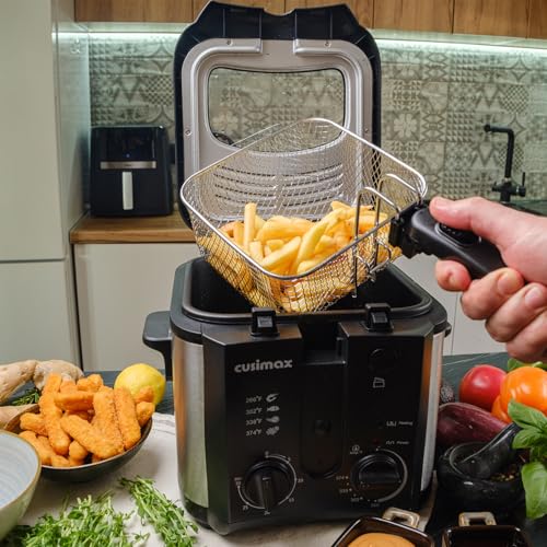 CUSIMAX Electric Deep Fryer for Home Use, 2.5 Liter 1500W Small Deep Fryer with Basket, Adjustable Temperature & Time, Lid with View Window and Odor Free Filter - Image 3