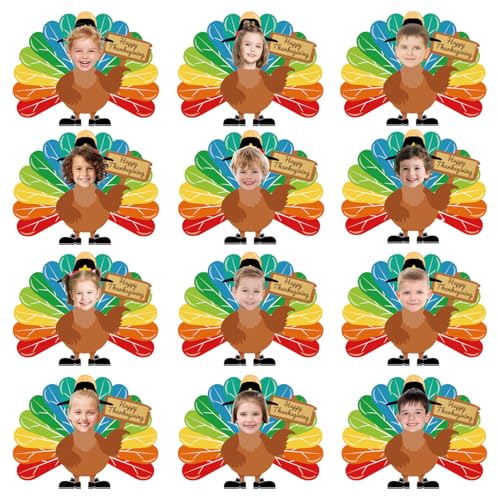 50Pcs Thanksgiving Turkey Cutouts Turkey Bulletin Board Decorations with 100Pcs Glue Points, Turkey Paper Cutouts with Photo Space for DIY Craft Classroom Door Wall Party Décor