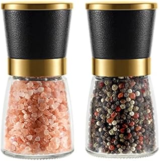 Vevouk Premium Marble Style Golden and Black Modern Salt and Pepper Mill Set, Cristal Glass Transparent and refillable Spice Grinder, Smooth Ceramic Spice Grinders with Easy Adjustable Coarseness