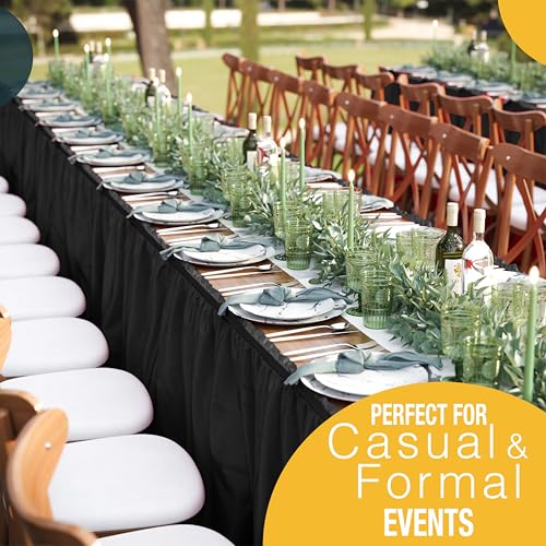Exquisite Black Table Skirt 6 Pack - Disposable Plastic Table Skirts for Rectangle Tables 6ft 8ft & Round Tables - 29in x 14ft Self-Adhesive Strip - Birthday Wedding Gender Reveal Decor by Exquisite - Used condition - Image 7