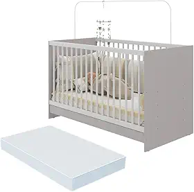 Berço 3 em 1 com Colchão Incluso Multimóveis Mp4394 Cinza/branco