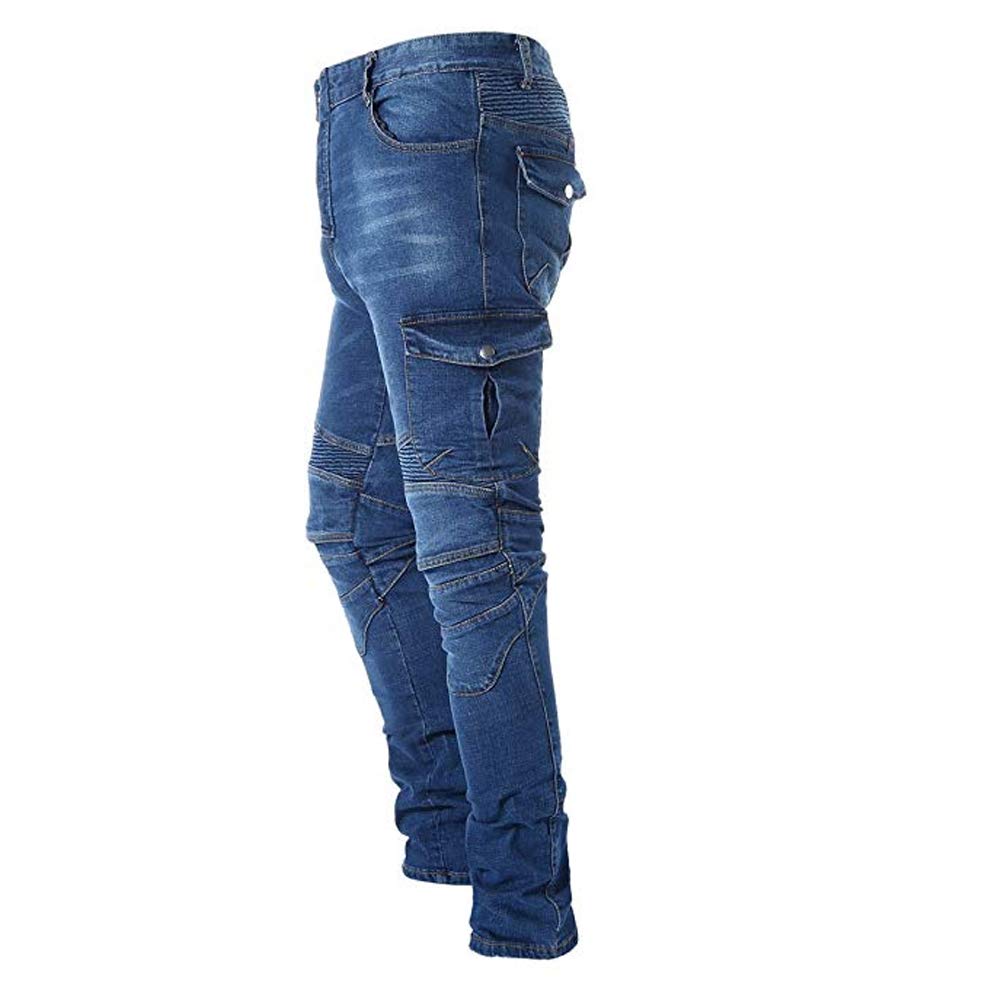 Pantaloni da moto, per uomo, Jeans in denim per motociclismo con armatura e 4 ginocchiere