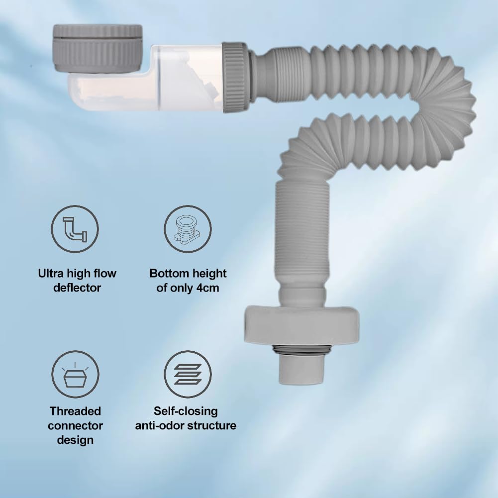DASIAUTOEM 1 1/4 Inch Siphon, Space-Saving Siphon, Adjustable Sink Siphon, Flexible Drain Hose, Odour-Proof Flexible Siphon - Image 2
