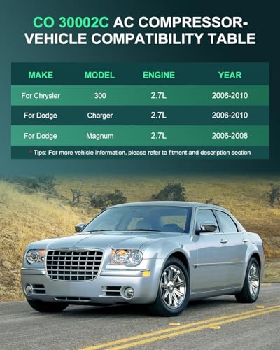 Image of SCITOO AC Compressor fit for Chrysler 300 2.7L 2006-2010 | Fast Cooling, Ultra Low Noise (≤72 dB)Air Conditioner Compressor with Clutch, Easy Installation, DW97309 10350321 639387