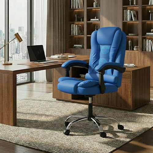 Image of Casa Copenhagen Italia Premium Leatherette Office Chair for Work | Boss Chair, Ergonomic Executive, Luxurious Cushioned Arms & Seat, 2 Point Back Massager, Heavy Duty Metal Base (Royal Blue)