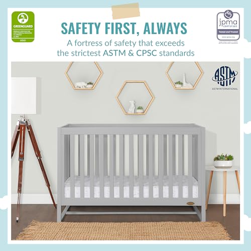 Image of Dream On Me Arlo 5-in-1 Convertible Full-Size Baby Crib in Pebble Grey, GreenGuard Gold & JPMA, Converts to Toddler, Day & Full-Size Bed, 3 Mattress Heights, Non-Toxic Finish, Sustainable Pinewood
