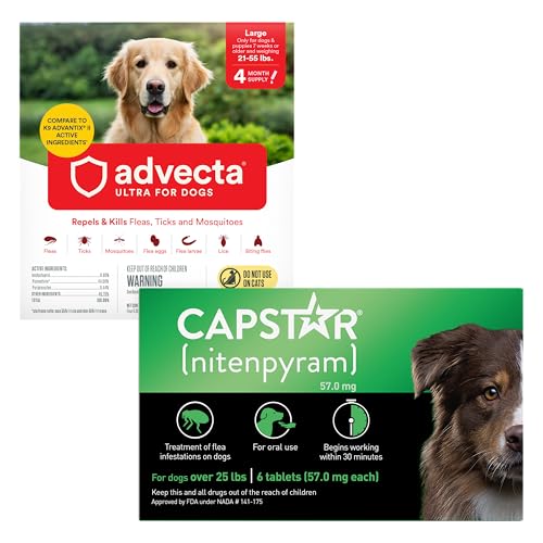 ADVECTA Flea and Tick Prevention for Large Dogs 21-55 lbs (4 Doses) + CAPSTAR Flea Treatment for Dogs Over 25 lbs (6 Doses) Bundle