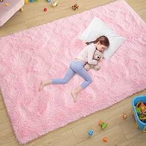 Ultra Soft Pink Rugs for Bedroom 4×6 Feet, Fluffy Shag Area Rugs for Living Room, Large Comfy Furry Rug for Girls Kids Baby Room Decor, Non Slip Nursery Modern Indoor Fuzzy Floor Carpet