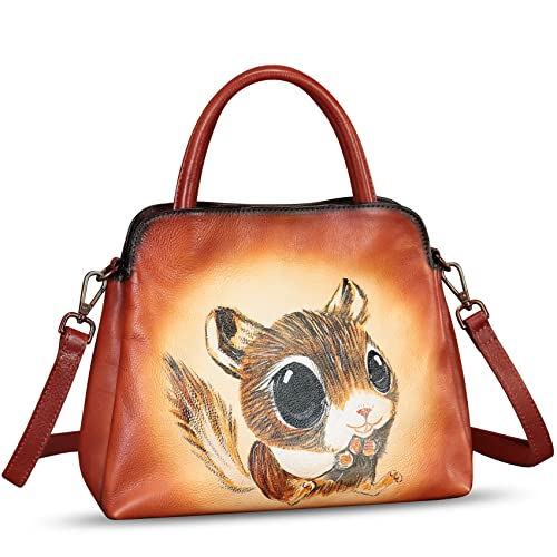 Image of Genuine Leather Handbag for Women Hand Painted Leather Top Handle Satchel Handmade Crossbody Purse