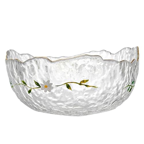 ABOOFAN Glass Fruit Bowl Decorative Daisy Pattern Salad Storage Bowl Multi-Function Dessert for Fruit Snacks Serving Dinner Parties and Daily Gatherings