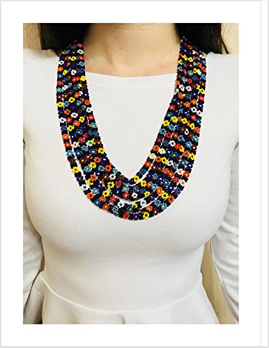 Amazon Com Colorful Black Flower Power Beaded Daisy Chain Necklace Thin Beaded Flower Necklace Native America Style Jewelry Handmade Bead Necklace Handmade Products
